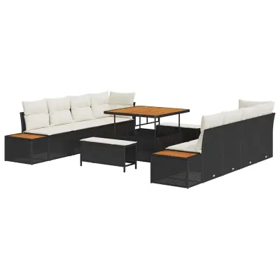 vidaXL Vrtna sedežna garnitura z blazino 11 pcs Črna Poly ratan
