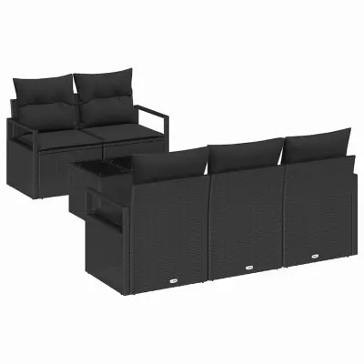 vidaXL Vrtna sedežna garnitura z blazino 6 pcs Črna poli ratan