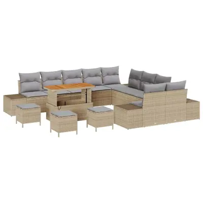vidaXL Vrtna sedežna garnitura z blazino 13 pcs Bež in svetlo siva