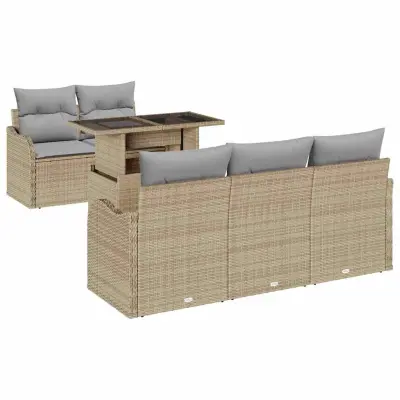 vidaXL Vrtna sedežna garnitura z blazino z blazino 6 pcs Bež Poliratan