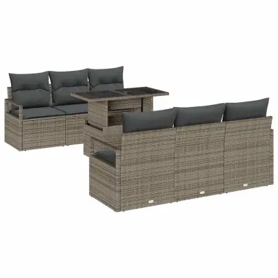 vidaXL Vrtna sedežna garnitura s shranjevanjem 7 pcs Siva poli ratan