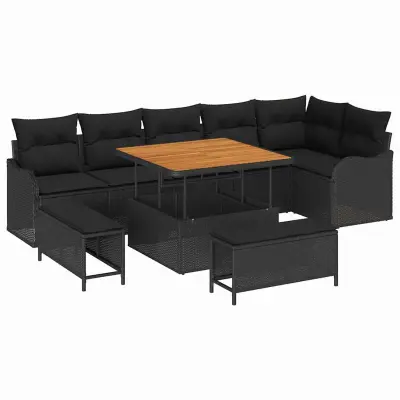 vidaXL Vrtna sedežna garnitura z blazino s shranjevanjem 9 pcs Črna
