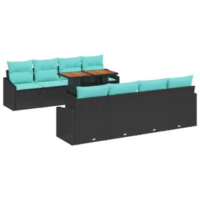 vidaXL Vrtna sedežna garnitura z blazino z blazino 9 pcs Črna in Teal