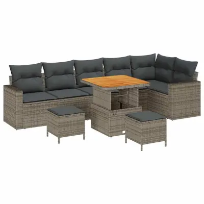 vidaXL Vrtna sedežna garnitura z blazino s shranjevanjem 9 pcs Siva