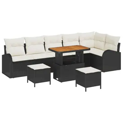 vidaXL Vrtna sedežna garnitura z blazino z blazino 9 pcs Črna in krem
