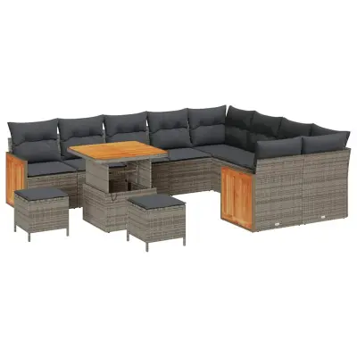 vidaXL Vrtna sedežna garnitura 12 pcs Siva Temno siva poli ratan