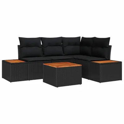 vidaXL Vrtna sedežna garnitura z blazino 5 pcs Črna Poly ratan