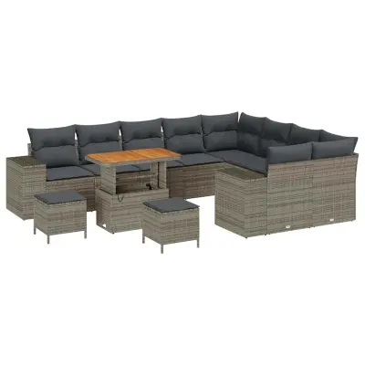 vidaXL Vrtna sedežna garnitura z blazino s shranjevanjem 12 pcs Siva