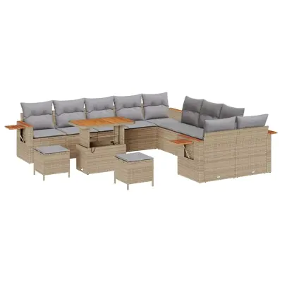 vidaXL Vrtna sedežna garnitura z blazino 13 pcs bež in svetlo siva