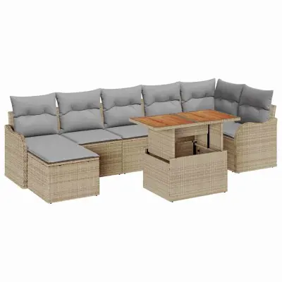 vidaXL Vrtna sedežna garnitura z blazino 8 pcs bež in svetlo siva