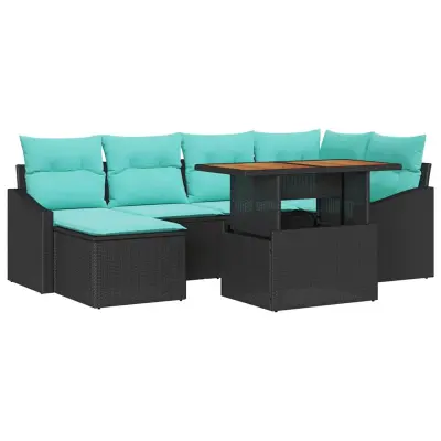 vidaXL Komplet za jedilnico v vrtu z blazino 7 pcs Črna in Teal