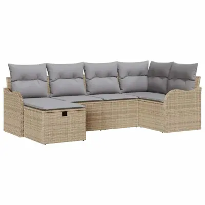 vidaXL Vrtna sedežna garnitura 6 pcs bež in svetlo siva Poly ratan