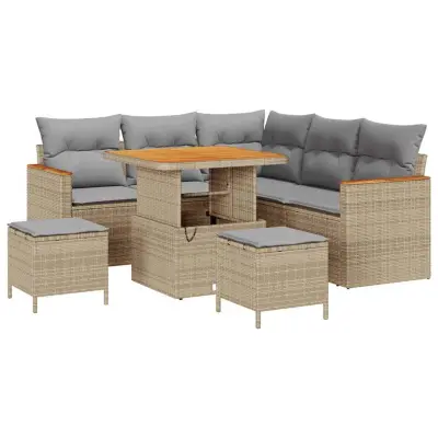 vidaXL Vrtna sedežna garnitura z blazino 8 pcs Bež Poly ratan