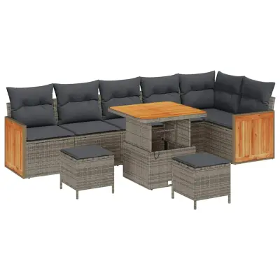 vidaXL Vrtna sedežna garnitura 9 pcs Siva Temno siva poli ratan