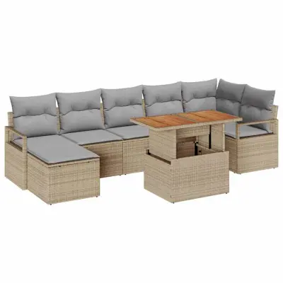 vidaXL Komplet za jedilnico v vrtu z blazino 8 pcs Bež in siva