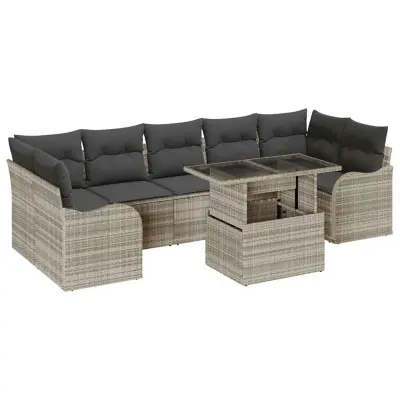 vidaXL Vrtna sedežna garnitura z blazino 8 pcs Svetlo siva Poly ratan
