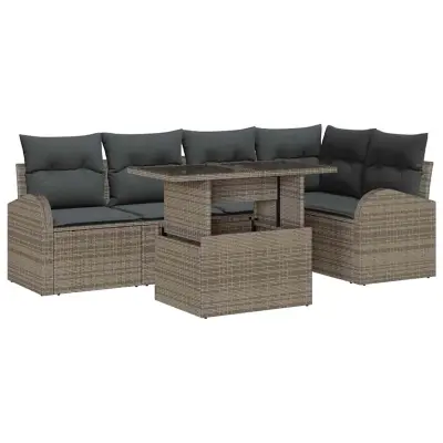 vidaXL Vrtna sedežna garnitura z blazino 6 pcs Siva Poly ratan
