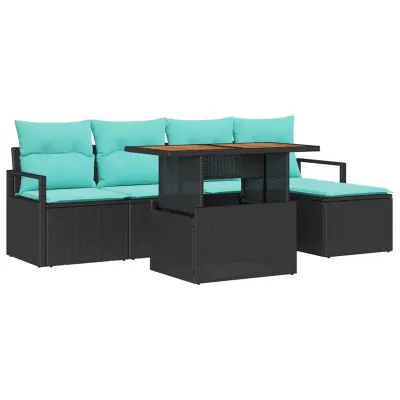 vidaXL Komplet za jedilnico v vrtu z blazino 6 pcs Črna in Teal