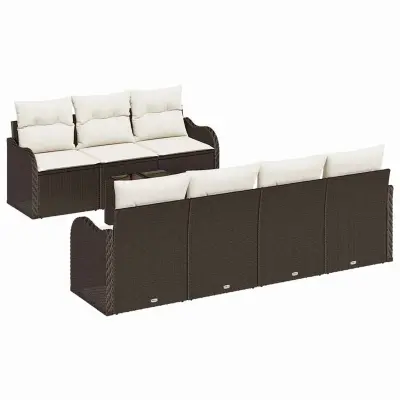vidaXL Vrtna sedežna garnitura z blazino z blazino 8 pcs Rjava in krem