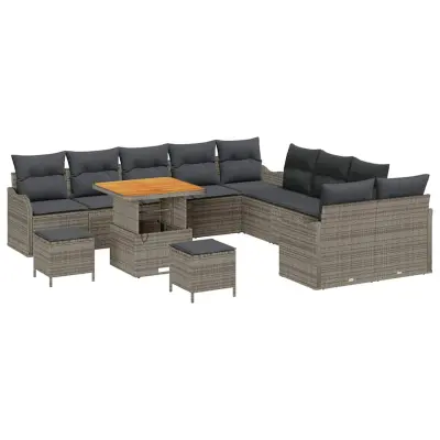 vidaXL Vrtna sedežna garnitura z blazino s shranjevanjem 13 pcs Siva