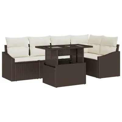 vidaXL Vrtna sedežna garnitura z blazino z blazino 6 pcs Rjava in krem