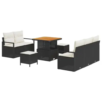 vidaXL Vrtna sedežna garnitura z blazino z blazino 8 pcs Črna in krem