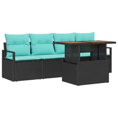 vidaXL Vrtna sedežna garnitura z blazino 5 pcs Črna in modra