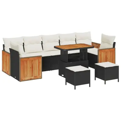 vidaXL Vrtna sedežna garnitura 13 pcs Črna in krem poli ratan