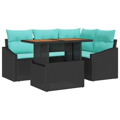 vidaXL Komplet za jedilnico v vrtu z blazino 5 pcs Črna in Teal