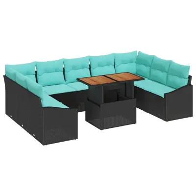 vidaXL Komplet za jedilnico v vrtu z blazino 10 pcs Črna in Teal