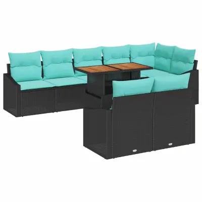 vidaXL Komplet za jedilnico v vrtu z blazino 9 pcs Črna in Teal
