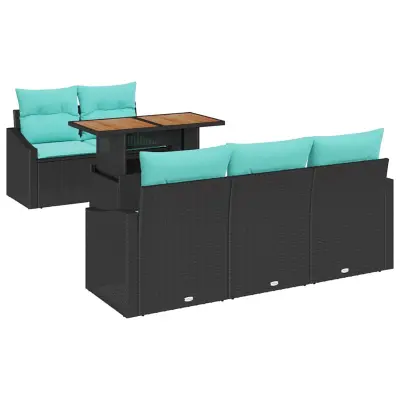 vidaXL Komplet za jedilnico v vrtu z blazino 6 pcs Črna in Teal