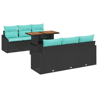 vidaXL Komplet za jedilnico v vrtu z blazino 7 pcs Črna in Teal