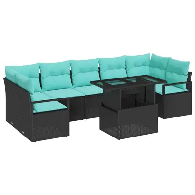 vidaXL Vrtna sedežna garnitura 8 pcs Črna in modra poli ratan