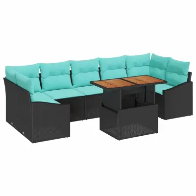vidaXL Komplet za jedilnico v vrtu z blazino 8 pcs Črna in teal