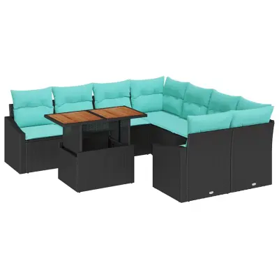 vidaXL Komplet za jedilnico v vrtu z blazino 9 pcs Črna in Teal