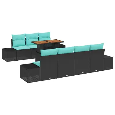 vidaXL Komplet za jedilnico v vrtu z blazino 8 pcs Črna in Teal