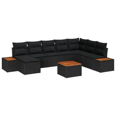 vidaXL Vrtna sedežna garnitura 9 pcs Črna 319 x 209 x 85 cm Poly ratan