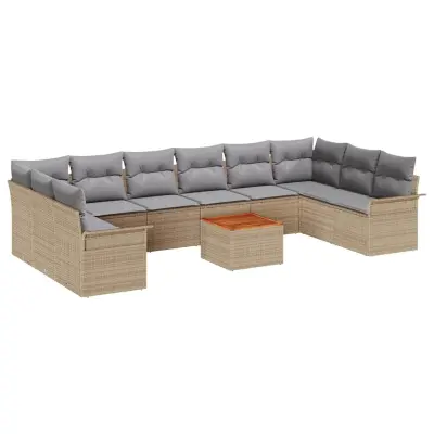 vidaXL Vrtna sedežna garnitura z blazino 11 pcs Bež in svetlo siva