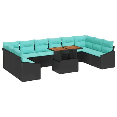 vidaXL Komplet za jedilnico v vrtu z blazino 11 pcs Črna in Teal