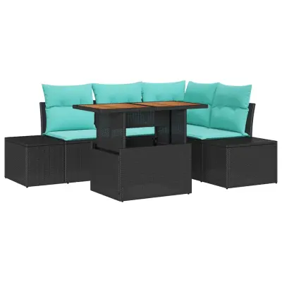 vidaXL Komplet za jedilnico v vrtu z blazino 5 pcs Črna in Teal