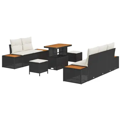 vidaXL Vrtna sedežna garnitura z blazino z blazino 8 pcs Črna in krem