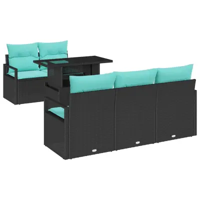 vidaXL Vrtna sedežna garnitura 6 pcs Črna in modra poli ratan