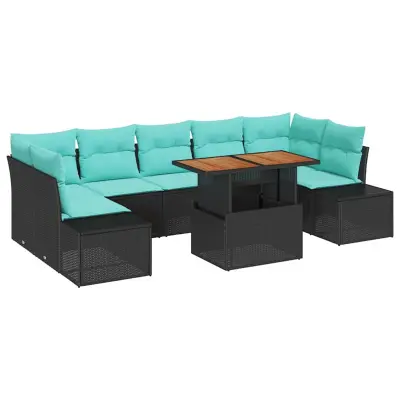 vidaXL Komplet za jedilnico v vrtu z blazino 8 pcs Črna in Teal