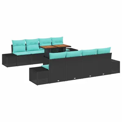 vidaXL Komplet za jedilnico v vrtu z blazino 7 pcs Črna in Teal