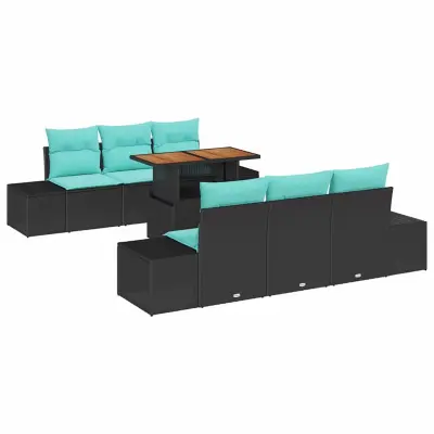 vidaXL Komplet za jedilnico v vrtu z blazino 7 pcs Črna in Teal