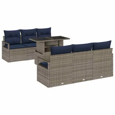 vidaXL Vrtna sedežna garnitura s shranjevanjem 7 pcs Siva poli ratan