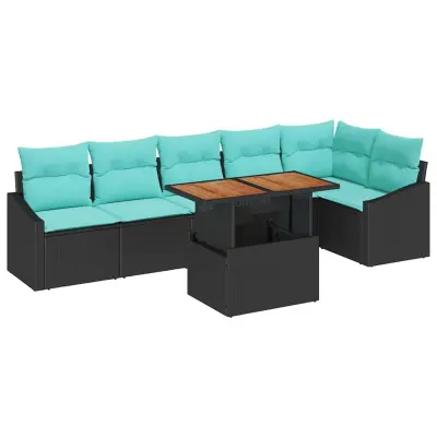 vidaXL Komplet za jedilnico v vrtu z blazino 7 pcs Črna in Teal