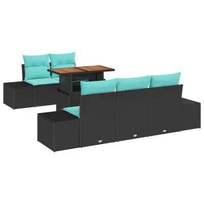 vidaXL Komplet za jedilnico v vrtu z blazino 6 pcs Črna in Teal