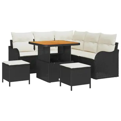 vidaXL Vrtna sedežna garnitura z blazino z blazino 8 pcs Črna in krem